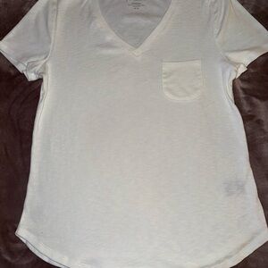 Marled Essentials White V-Neck Pocket Tee (M) New Without Tags